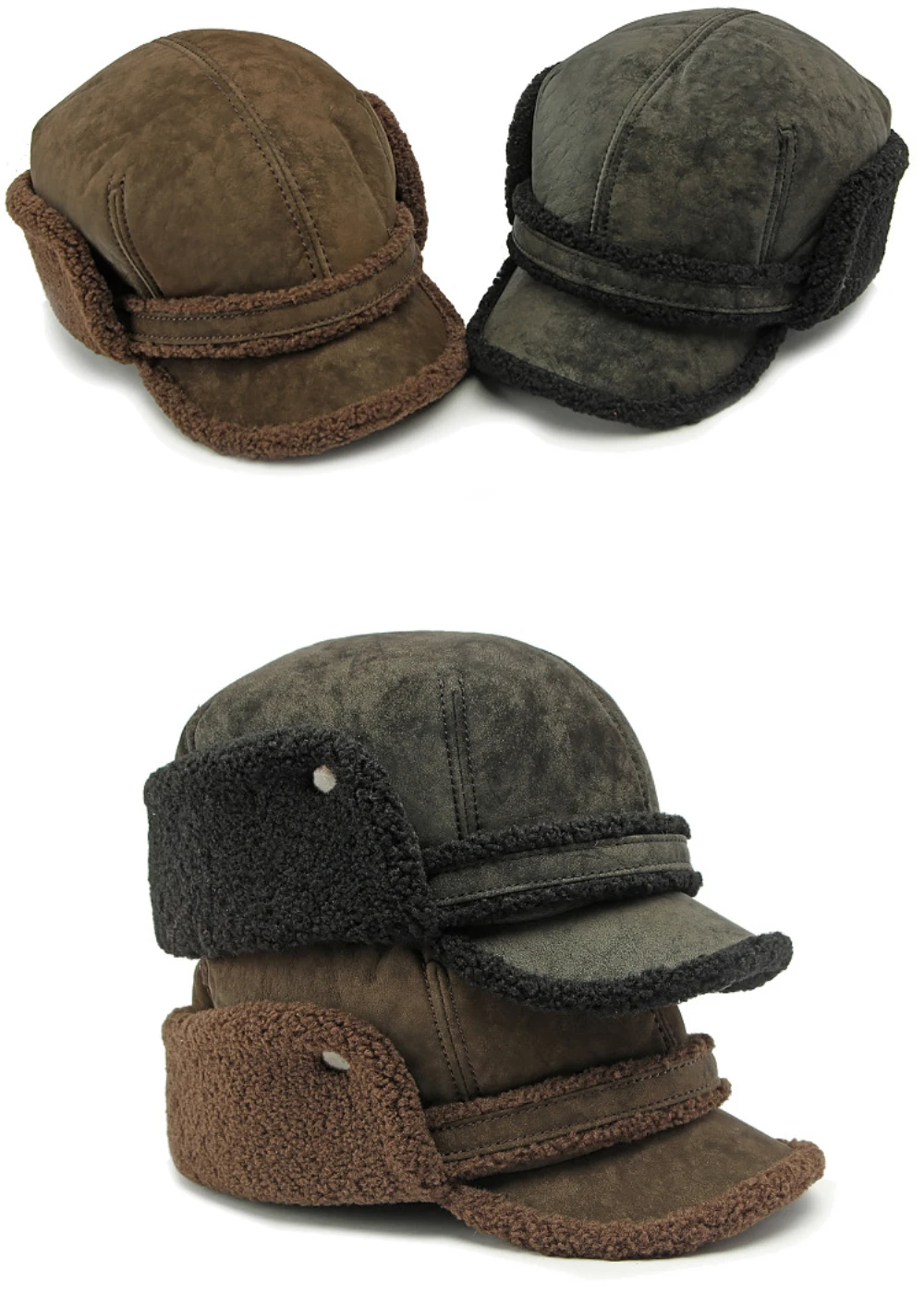 HT4544 Hohe Qualität Männer Frauen Winter Baseball Kappe Berber Fleece Wildleder Baseball Hüte Dicke Warme Snapback Kappe Papa Hut Earflap Caps – Detail 4