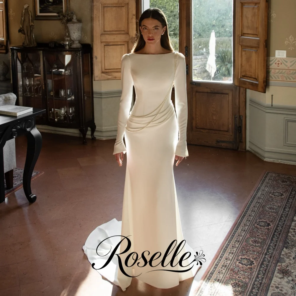 ROSELLE Simple Bateau Mermaid Elegant Wedding Dress Long Sleeve Lace Beading Sleeveless 2026 Bridal Customized свадебное платье