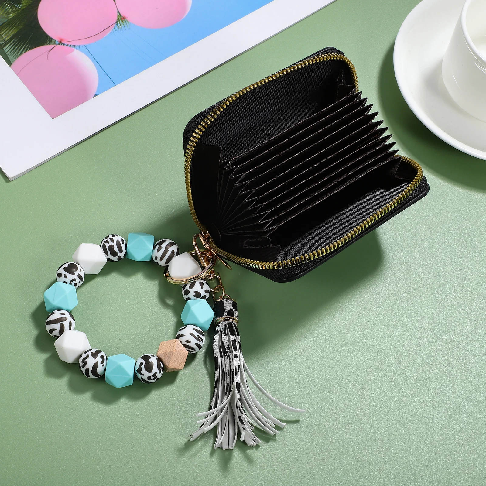 

SHERCHPRY PU Wallet with Wristlet Zipper Keychain Small Purse Credit Card Holder Fashion Bangle Accessory