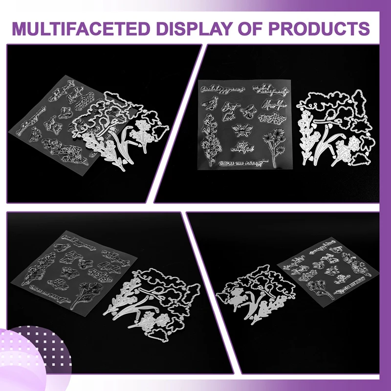 Juego de troqueles y sellos de hojas y flores para fabricación de tarjetas, troqueles de corte de Metal de abeja de miel DIY, sellos transparentes