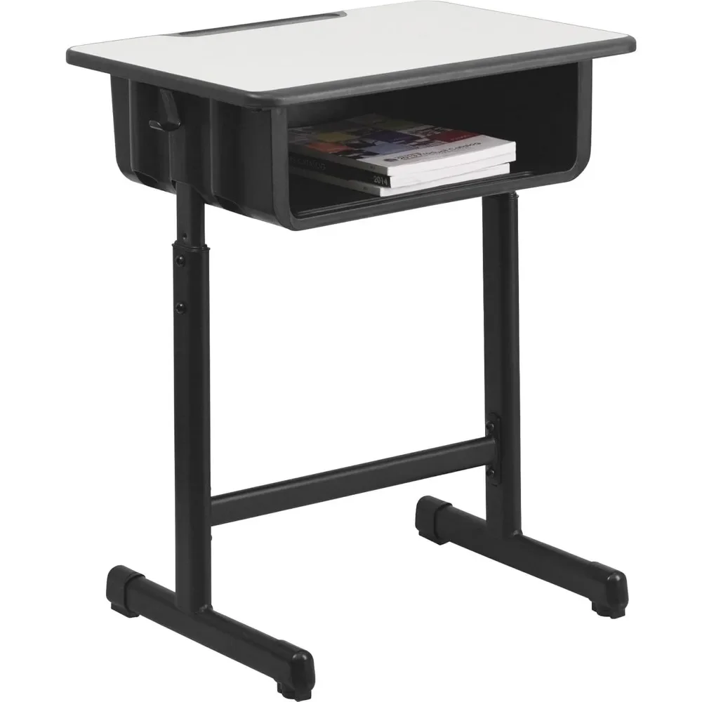 Billie Open Front Student Desk for Classrooms or Remote Learning, Height Adjustable School Desk with Book Box and Bag Hooks