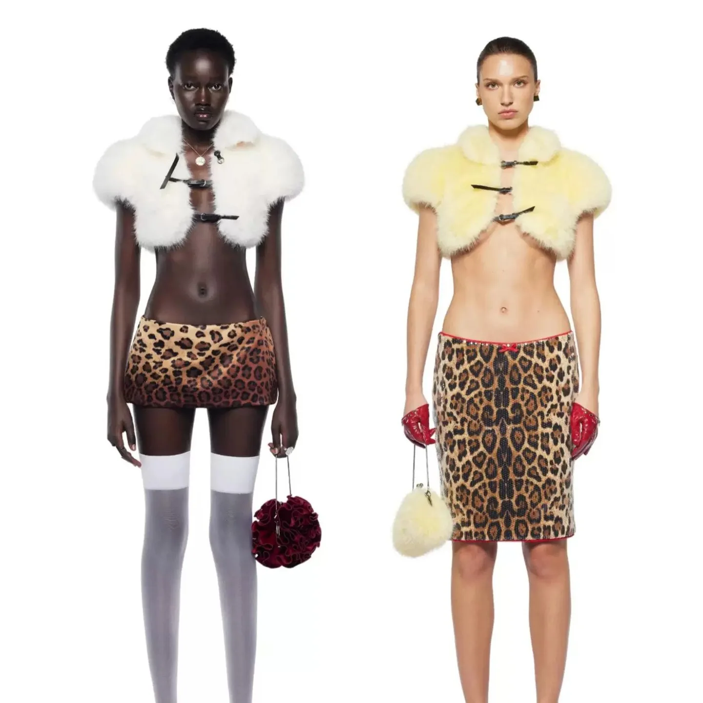 

STUDIO2025 Осенне-зимняя новинка: однотонная ультракороткая юбка с меховыми накладками на плечах и низкой талией для женщин