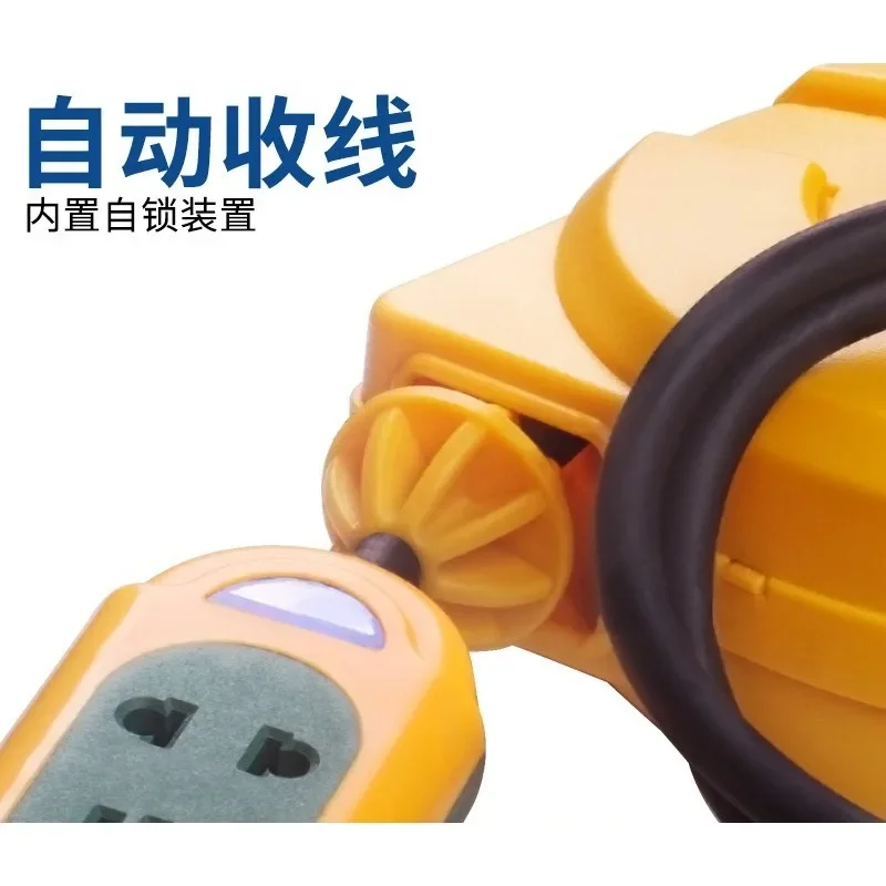 3000W Automatic Retractable Power Cord Reel 5M Cable Drum with 3-Outlet Socket, Heavy-Duty Extension Cord Winder
