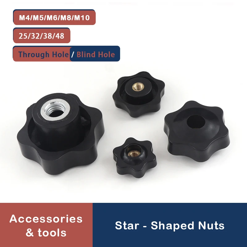 

5/10 Pcs Black Plum Nut Hand Tighten Nuts M4 M5 M6 M8 M10 Handle Thread Star Thumb Nut Clampsing Mechanical Manual Nuts Knob