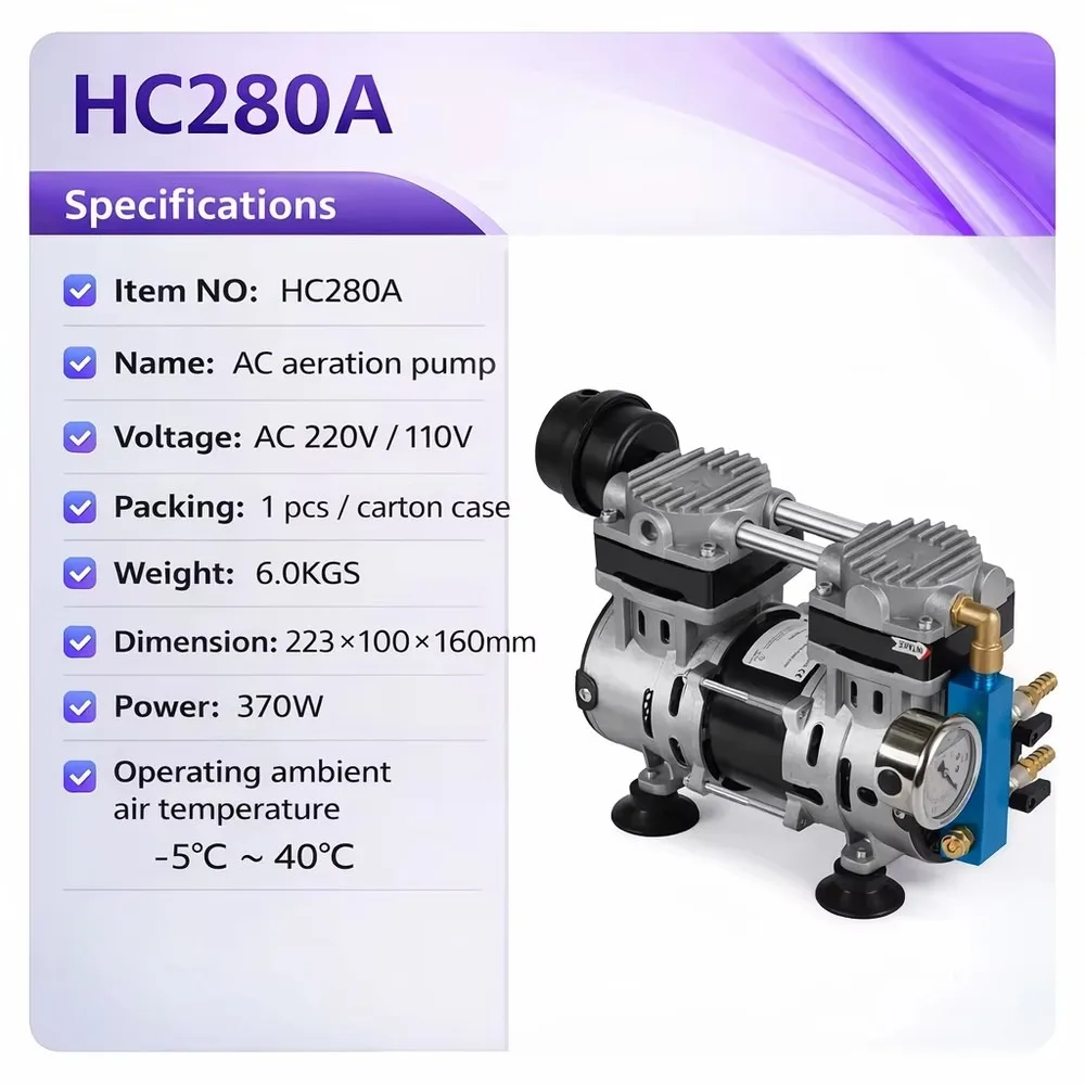 HC280 Gas Powered Portable Pond Aerator Pump Kit with Engine, 2 Black Hoses & 2 Diffusers for Fish Pond Oxygenation
