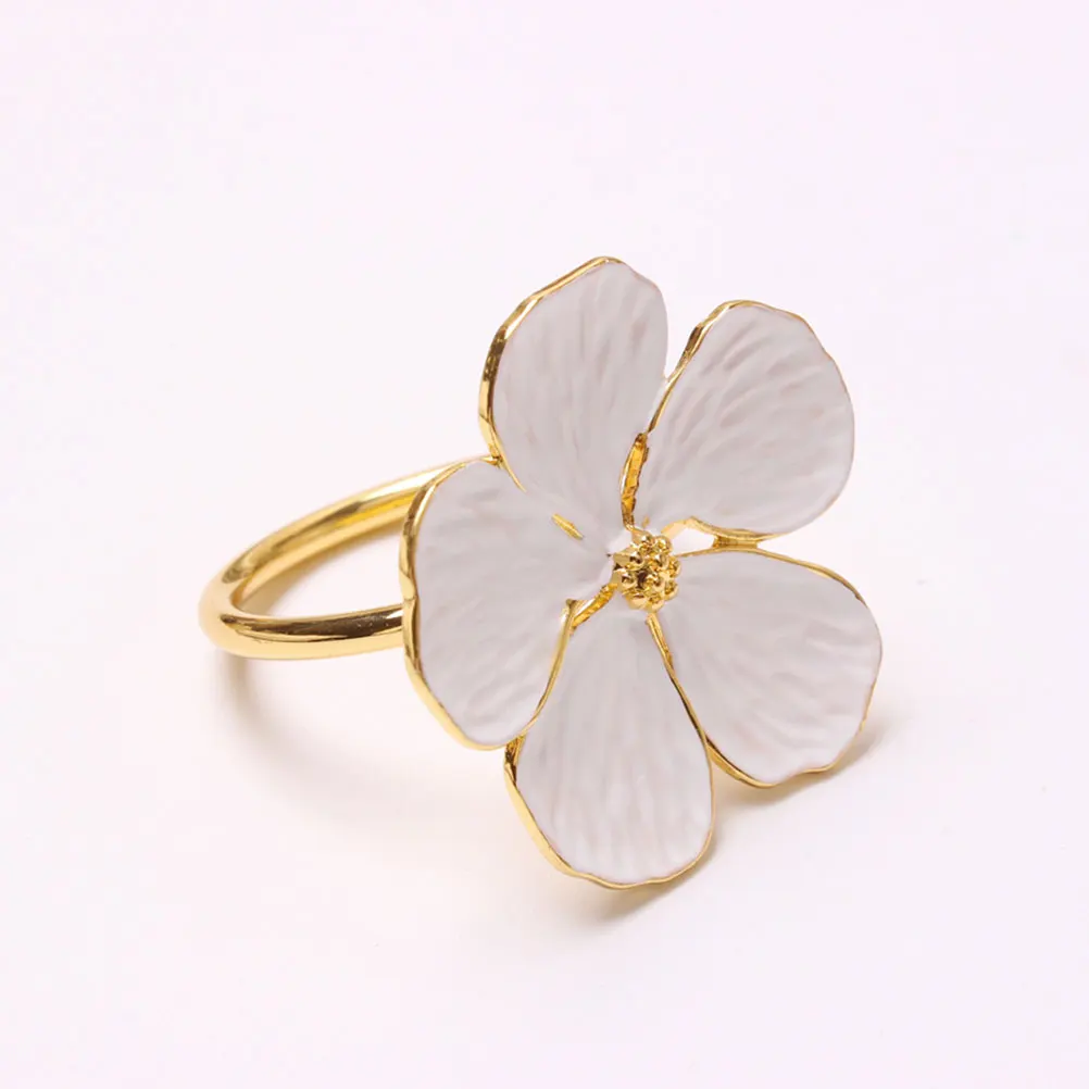 

6pcs Napkin Rings Decorative Flower Alloy White Wedding Party Banquet Decorations Household Kitchen Bar Supplies