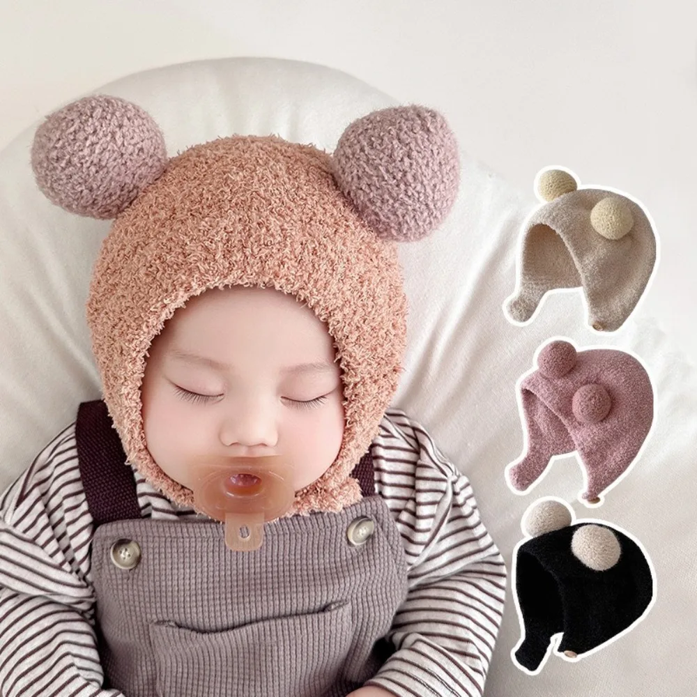 Soft Windproof Beanie Cap Warm with Ball Wool Hemming Caps Newborn Bonnet