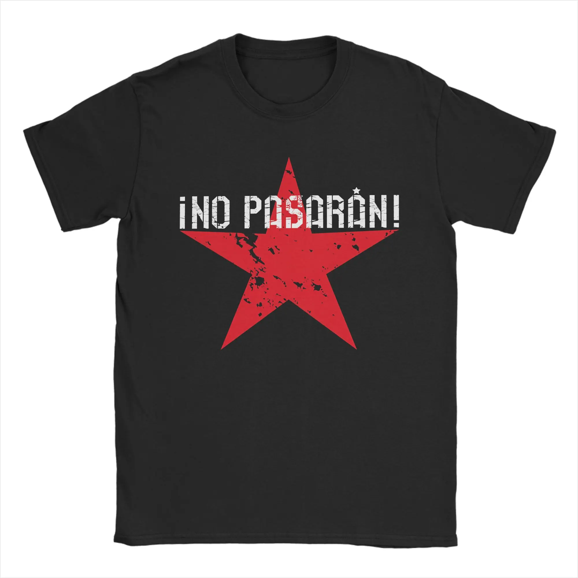 No Pasaran Say star T Shirt Men Women's Pure Cotton Novelty T-Shirt Round Neck  Tee Shirt Short Sleeve Clothes Plus Size