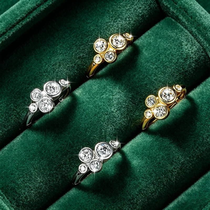 Lnngy Creolen-Ohrringe mit rundem Moissanit im Lünettenfassung für Damen, 14 Karat Gold gefüllt, fünf Steine, Kreis-Ohrringe, trendiges Schmuckgeschenk – Detail 3