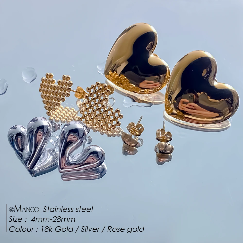 EMANCO Europe and the United States Simple Stainless Steel Heart Earrings Fashion Personalized Gold-Plated Accessories Wholesale
