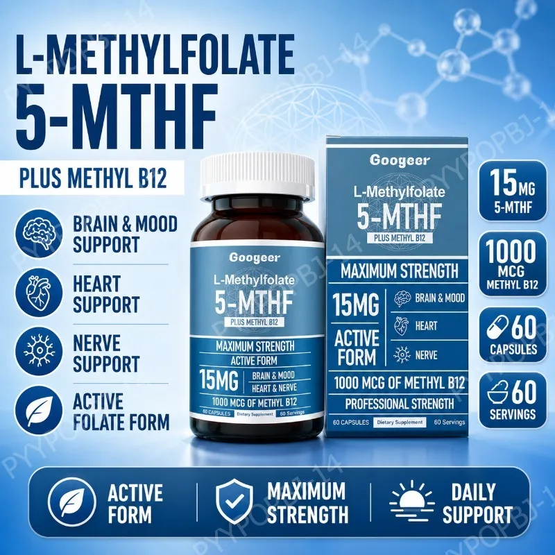 Googeer L Metilfolato 15mg + Metil B12 1000mcg, Folato Activo B12, 60 Cápsulas