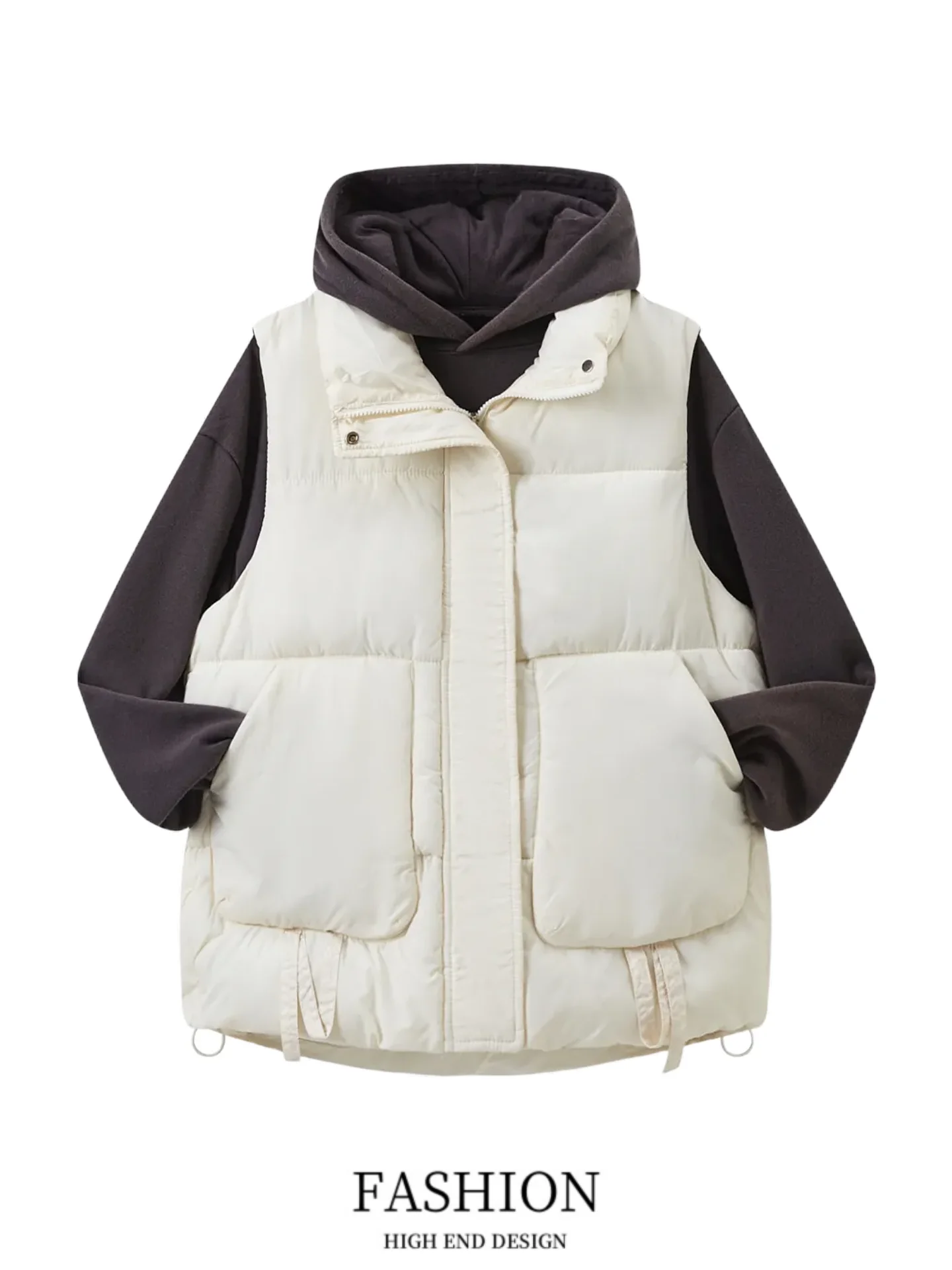 플러스 사이즈 스탠드 칼라 다운 코튼 베스트 여성용 가을 겨울 패션 루즈핏 다용도 어깨 패드 베스트 아우터웨어