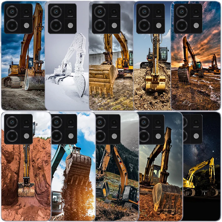 Excavating Machinery Bulldozer Man Clear Phone Case For Xiaomi Redmi Note 11 11S 11T 11E 10 10S 9 9S 9T 8 8T Pro 7 K70 K60 K20 T