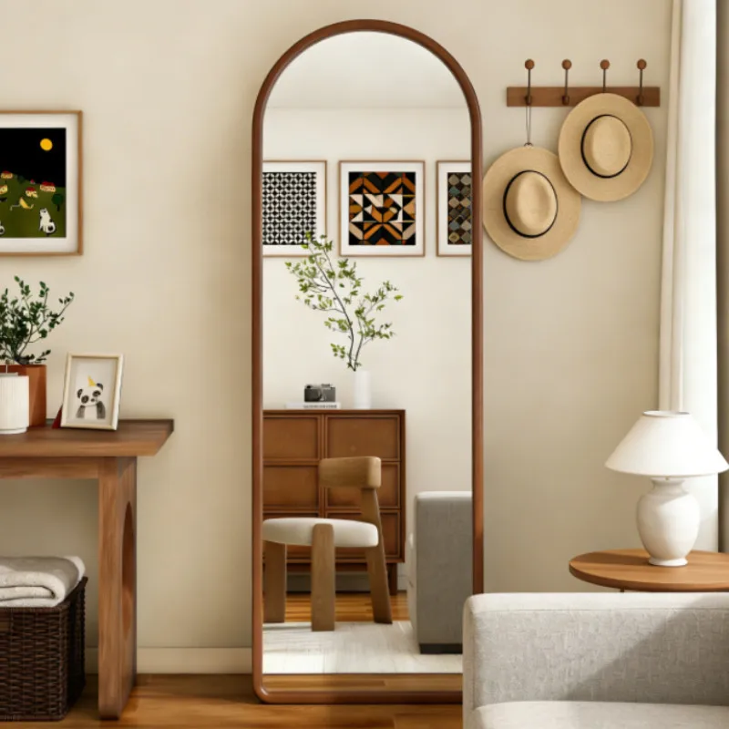 Full-length mirror household floor mirror Internet celebrity solid wood arch  dressing mirror bedroom fitting