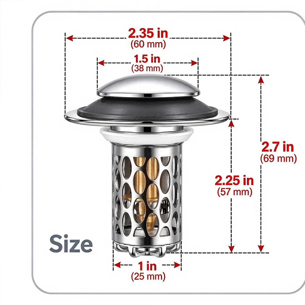 2pcs Pop= Up Sink Drain Filter With Six Prong Hair Catcher Solid Brass Construction For Bathroom Basin 1.1-2.1 Inch