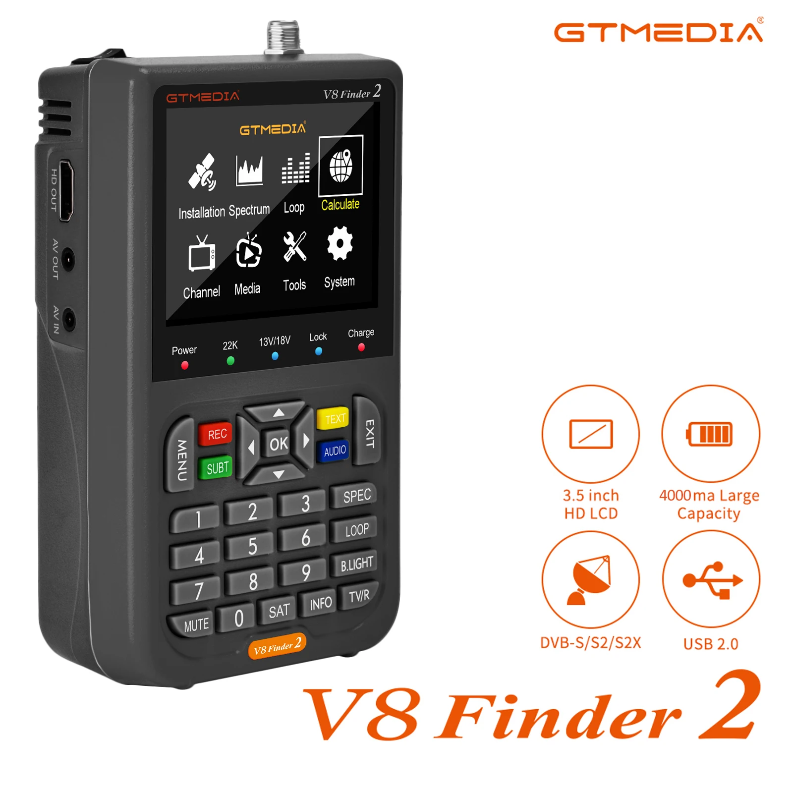 GTMEDIA V8 Finder 2 TV Finder Meter DVB-S/S2/S2X Empfänger 3,5-Zoll-LCD-Display H.264 Automatischer