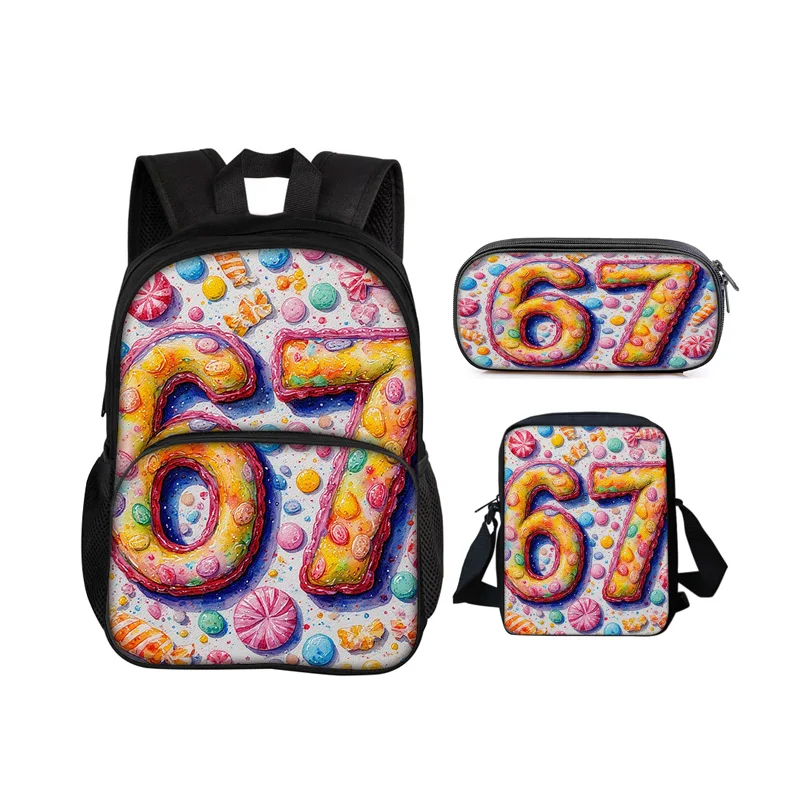 

67 letter Round Front Bag Backpack Pen Bag shoulder Bag 3Pcs Set Cartoon Print New Trendy Student Best School Companion