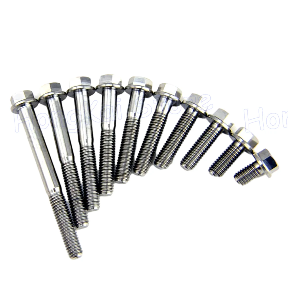 1Pcs Silver Titanium Bolts M6 M8*10 15 20 25 30 35 - 60mm Hexagon Flange Head Screw For Motorcycle Modification Disc Brake Bolt