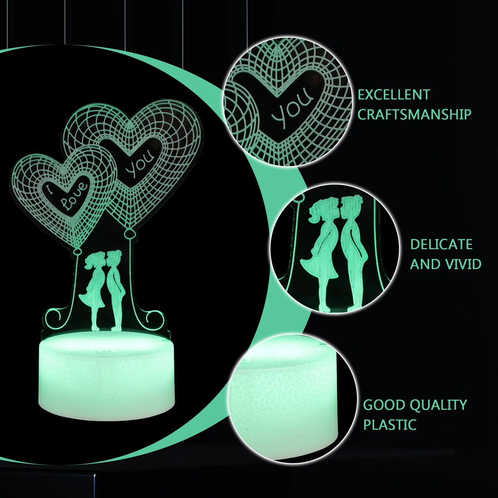 

3D Heart shaped Night Light Acrylic Table Lamps White Valentine Decorative LED Touch Lamp for Party Wedding Festivals