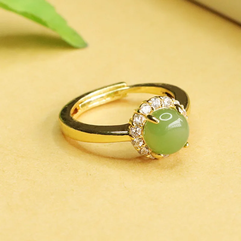

Natural Hetian jade ring jade full diamond ring finger ring jewelry