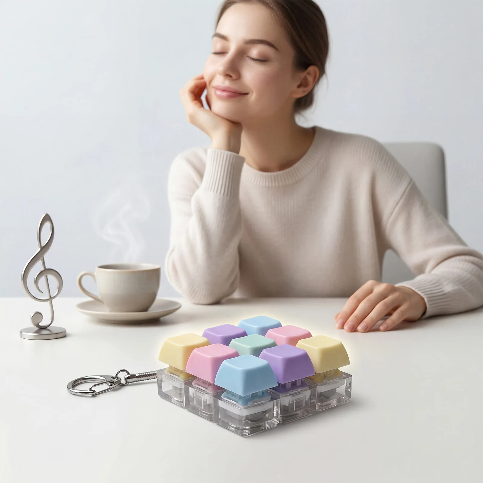 9 Key Keyboard Toy, Portable Pendant Design, Finger Tip Interaction Fidget Toy for Office Study Break Stress Relief