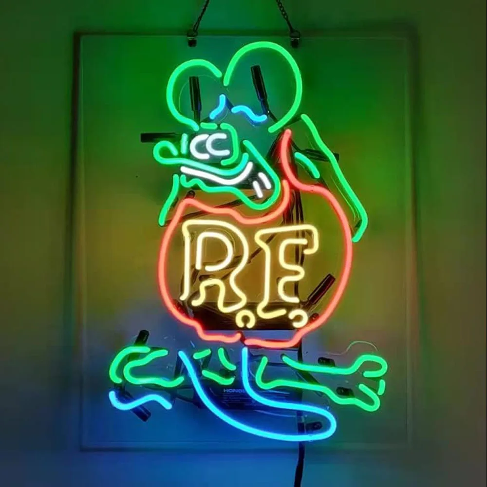 adoravel rat fink mouse neon light sign custom handmade real glass tube gameroom anuncie home wall decor display lampada 15 x 19 01