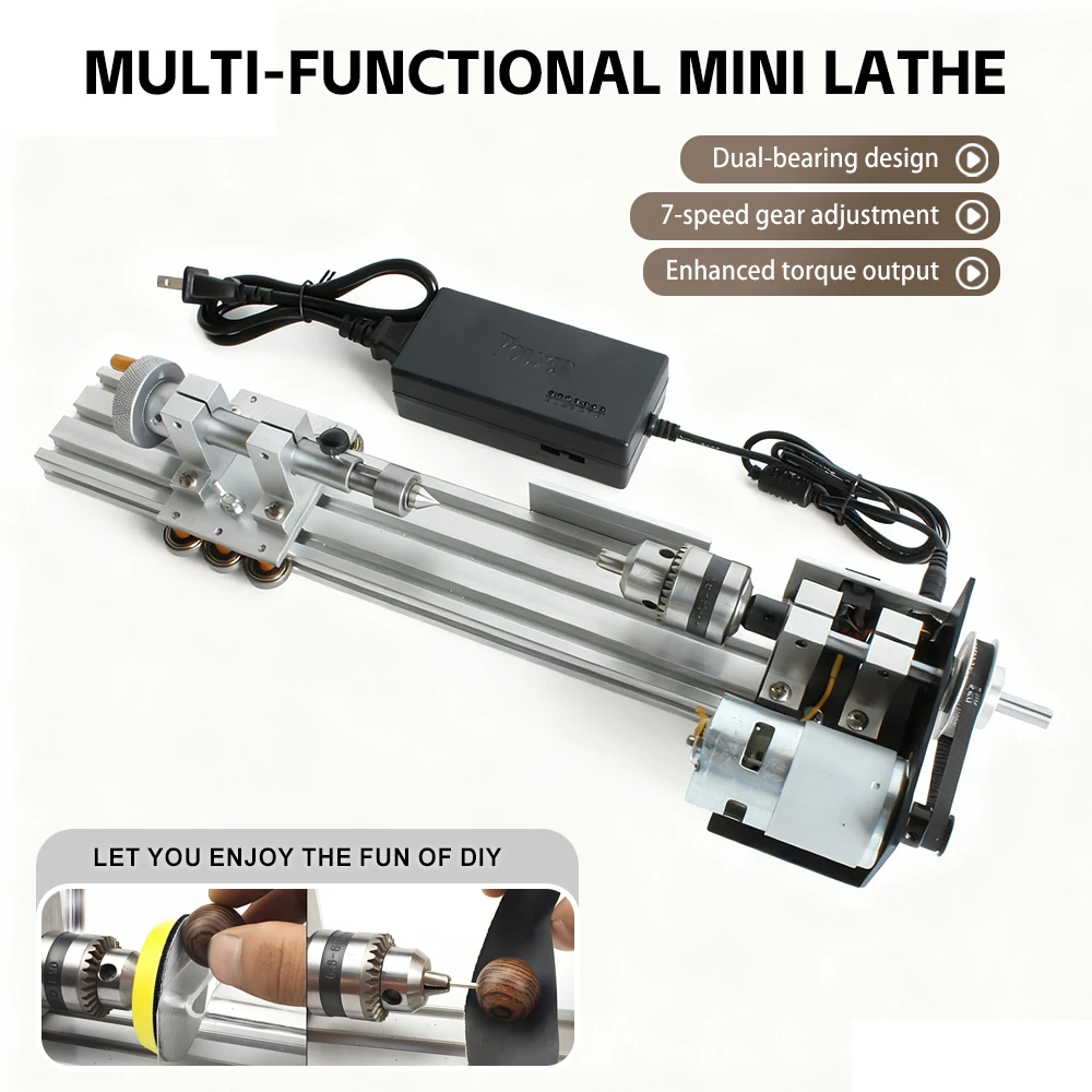 

Precision Desktop Mini Lathe Machine Electric Small Woodworking Lathe DIY Lathe Machine for Model Making Crafts Metalworking