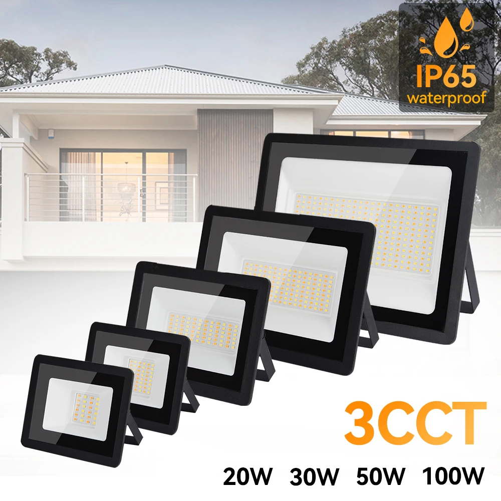 

LED Flood lamp Adjustable 3 color temperature flood light, cool white Neutral light Warm light, IP65, outdoor lighting
