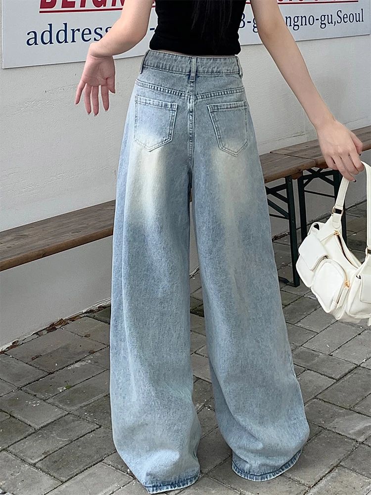 Women's Light Blue Y2k Baggy Cargo Jeans Harajuku Japanese 2000s Style Oversize Denim Trousers Vintage Jean Pants Trashy Clothes