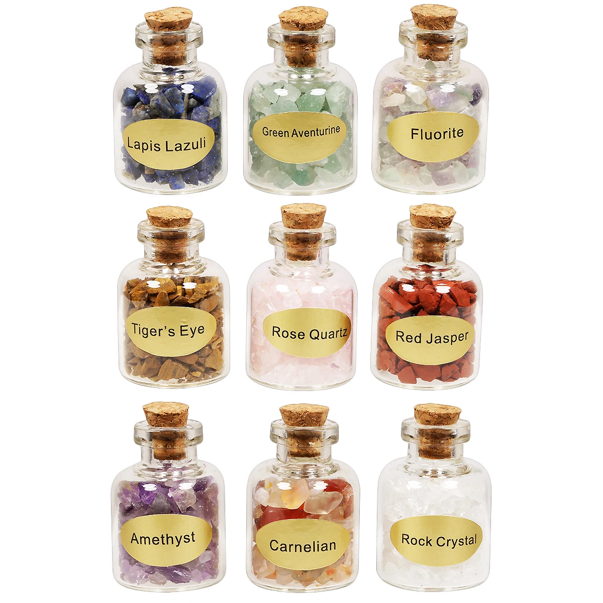 

TUMBEELLUWA 9bottles Semi-Precious Stones Natural Quartz Crystal Gravel In Wishing Bottle Chip Mineral Stone Beads Room Decor