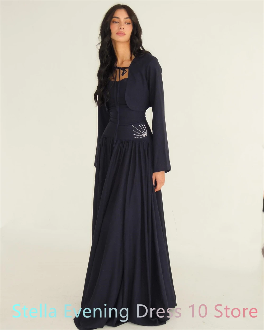 Robe de soirée en mousseline de soie noire, personnalisée, Simple, moderne, manches longues, robes de soirée de luxe, traîne de balayage, robes d'occasion spéciale