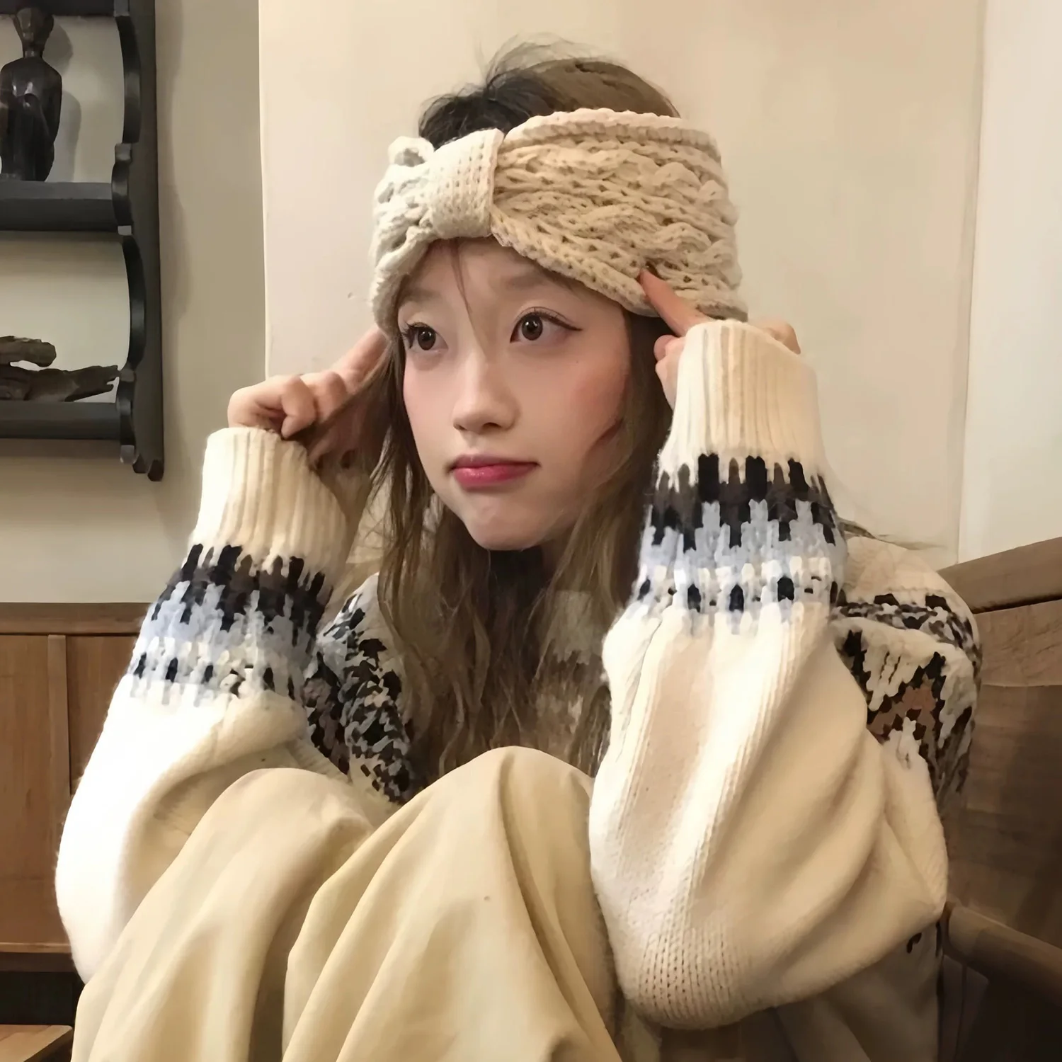 

Осень-зима вязаная повязка для волос с бантом женская повязка на голову с галстуком-бабочкой тюрбан теплый ветрозащитный обруч для волос повязка на голову аксессуары