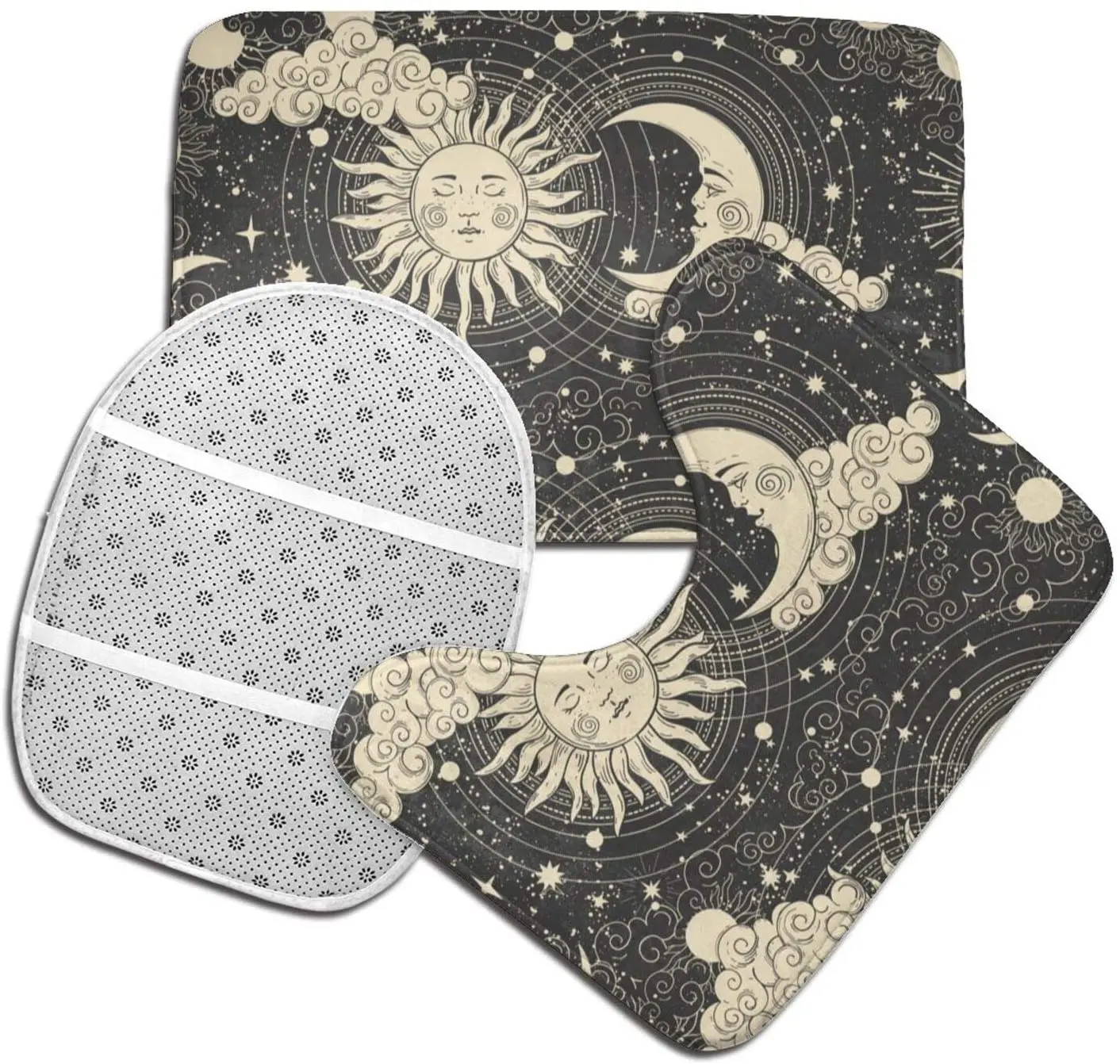 Bath Mat for Bathroom Rugs Tarot Sun Moon Witchy Night Sets 3 Piece Shower Mats Memory Foam Non Slip Toilet Tub Floor Rug Soft