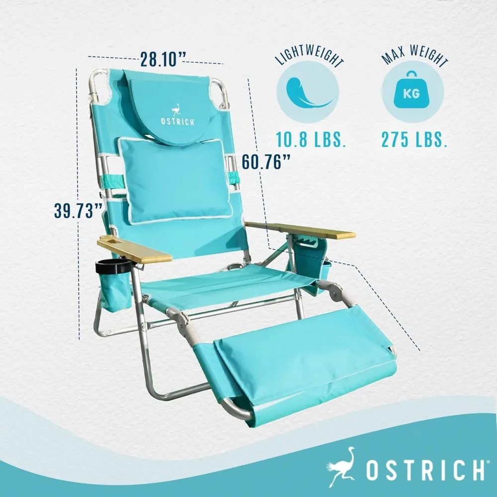 كرسي استرخاء للشاطئ قابل للطي عالي التحمل في الهواء الطلق، أكوا - 3 في 1 للاستلقاء في الحديقة