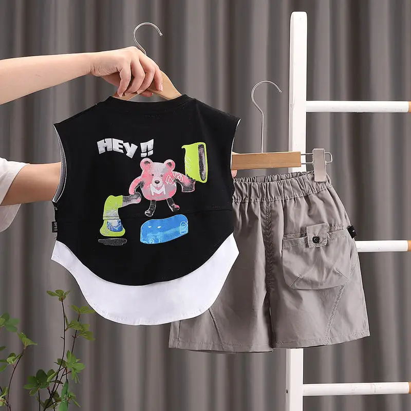 Estate bambini Outing Clothes bambini Boy Girl stampato Cartoon Vest Cartoon Shorts 2 pz/set Infant Kids Fashion Toddler tuta