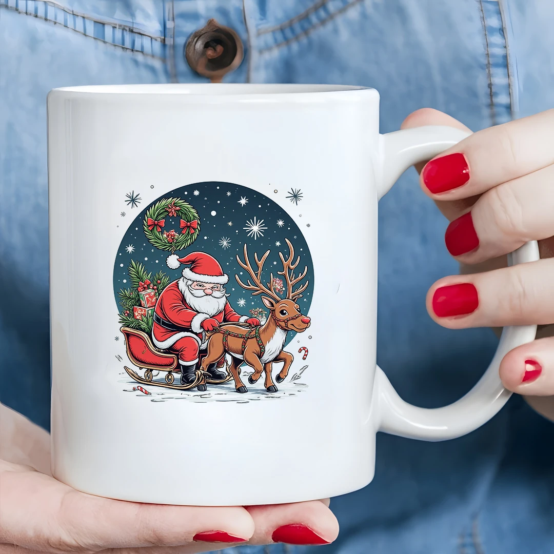 

11oz Mug + Santa Claus Illustration Cup + Kids Cold & Hot Beverage Cup + Holiday Gift - Christmas Gift for Family Office