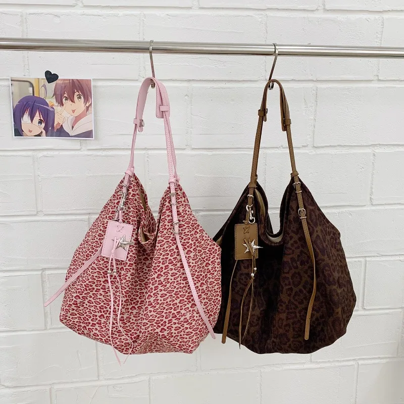 

2026 Trend Faux Suede Leopard Print Pattern Shoulder Bag for Women Large Capacity Fashion Handbag Tote Purse for Daily Use