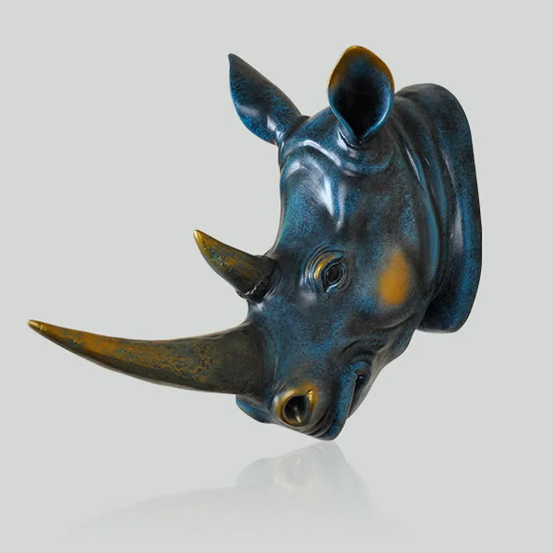 Rhino Head Wall Decor Sculpture Home Statue Decoration Accessories Abstract Wedding Christmas Handmade Resin Art Craft Artware