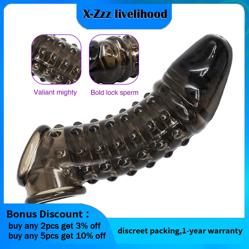 Reusable Penis Extender Cock Rings Delay Ejaculation Penis Condoms Dick Sleeve Silicone Glans Cover Enlargement Sex Toys For Men