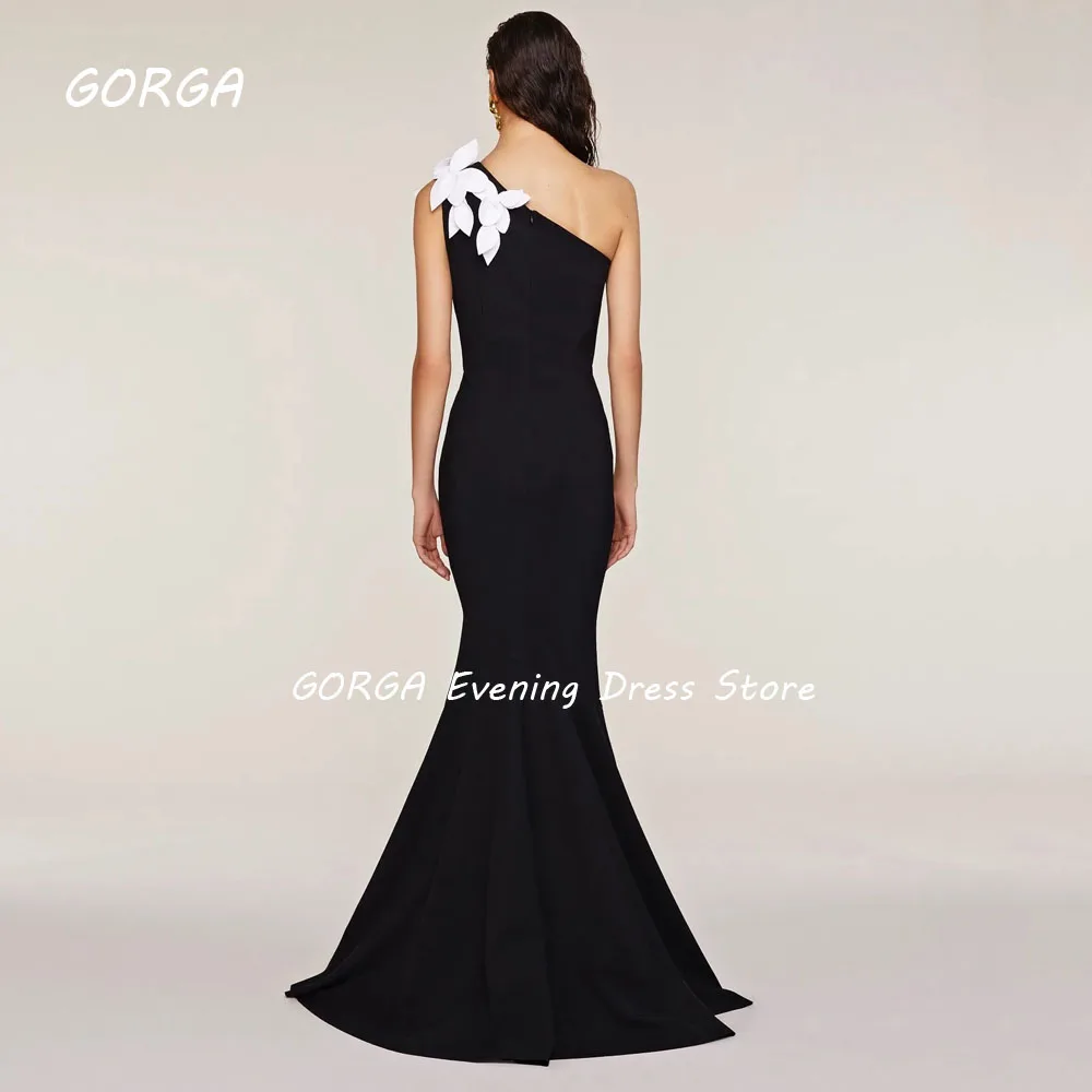 GORGA Black One-Shoulder Appliques Crepe 2024 Slim Backless Sleeveless Ocassion Gown Floor-Length Evening Dress فستان سهرة نسائي