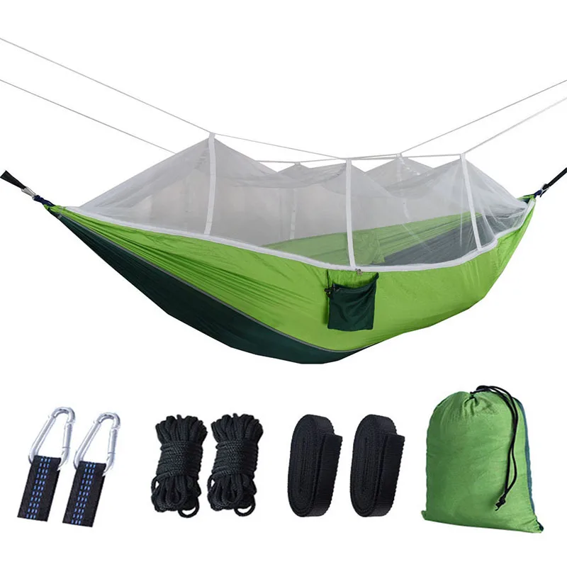 Outdoor Camping Hammock With Mosquito Net, Lightweight Portable Hanging Bed, Anti-Roll Swing For Beach Hiking Travel With Bag