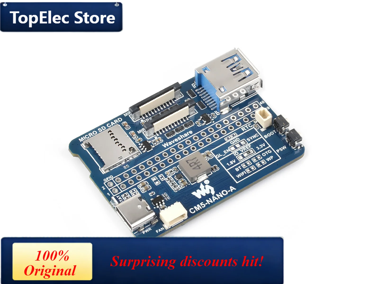 TopElec Nano Base Board (A) for Raspberry Pi Compute Module 5, Same Size As The CM5