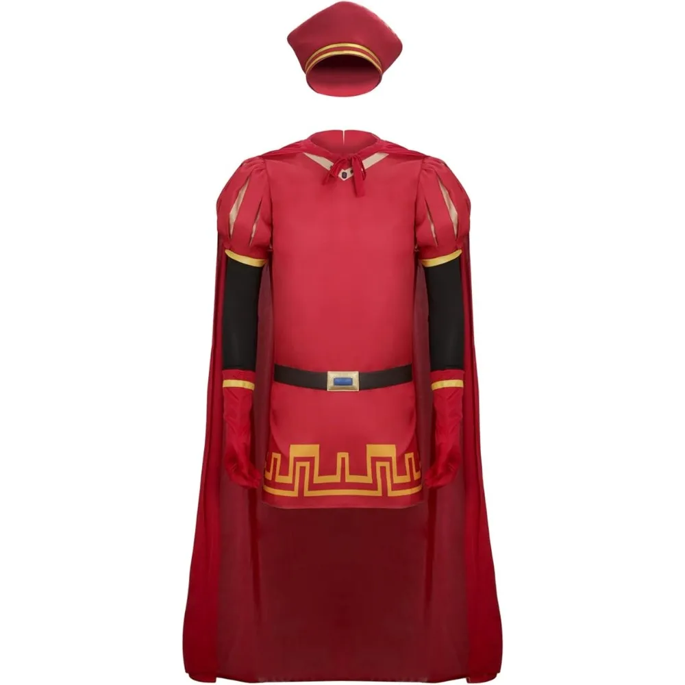

Anime Lord Farquaad Men Cosplay Costume Hat Outfits Red Cloak Top Robe Cape Headwear Halloween Cosplay Fancy Clothes Full Set