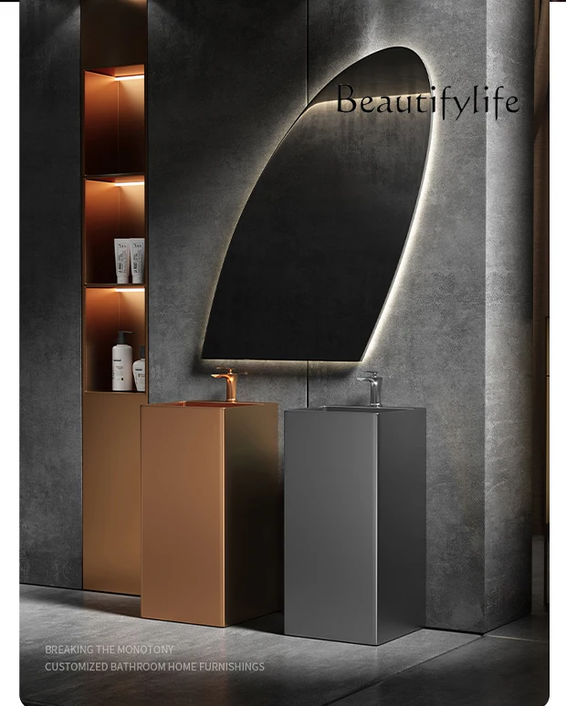 

Golden square stainless steel washbasin integrated column washbasin bar hotel floor-to-ceiling washbasin