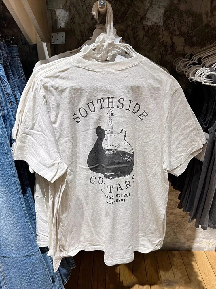 

Guitar Graphic T-shirts Women 2023 Summer Clothes Vintage Cotton Loose Short Sleeve Tops Y2k Harajuku Streetwear Casual Tees