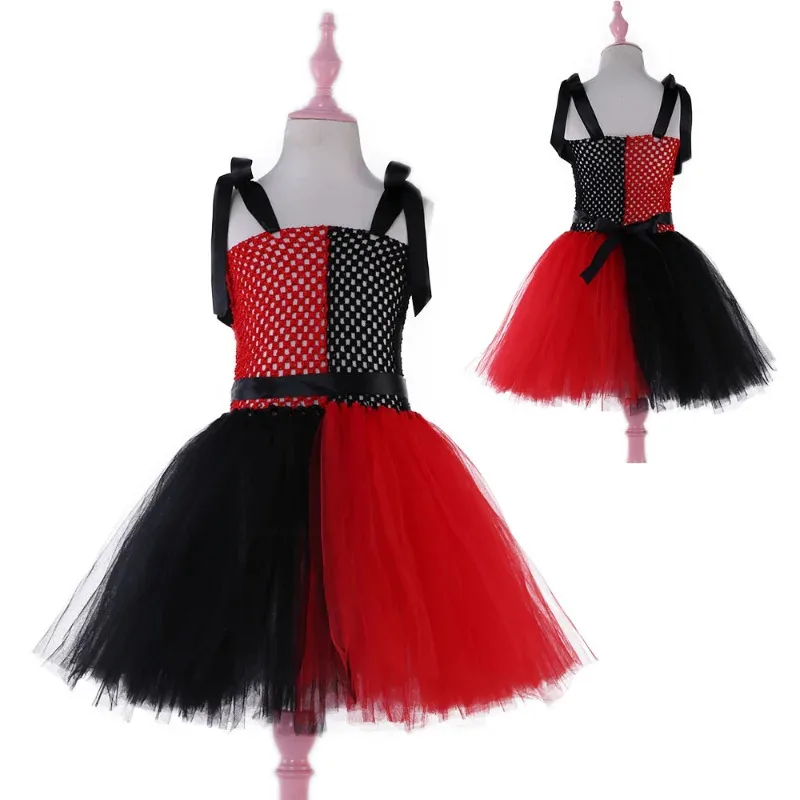 Kids Clown female Tutu Dress Happy Purim Girls Birthday Party Dresses Carnival Halloween harley squad quinn Cosplay Costume