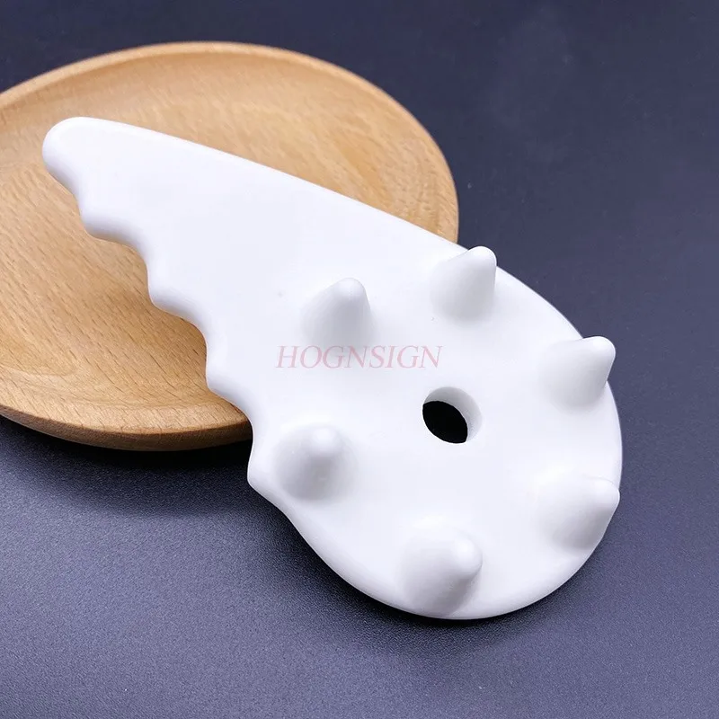 1pc White Ceramic Guasha Board Head Massage Neck Scraping Plate Acupoint Points Pressure Therapy Pull Rib Health Care