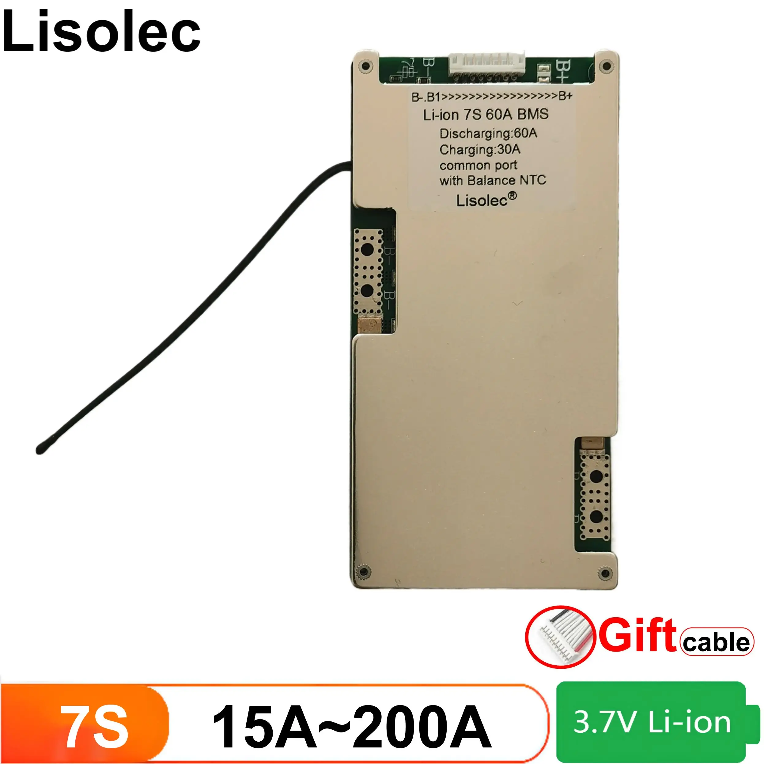 Placa de proteção múltipla com equilíbrio, descarga de carga NTC, 24V 25.9V Terminal, bateria de lítio, BMS 7S, 200A a 15A