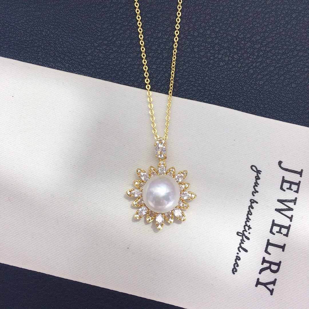 

ZHBORUINI 2025 Freshwater Pearl Pendants 9-11mm Circular Baroque Sunflower Fashion Jewelry Inlaid Zircon Retro Gift for Women
