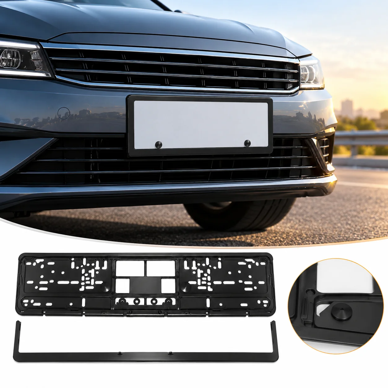 520 x 113mm Euro License Plate Tag Holder Mounting Adapter Bumper Frame Bracket